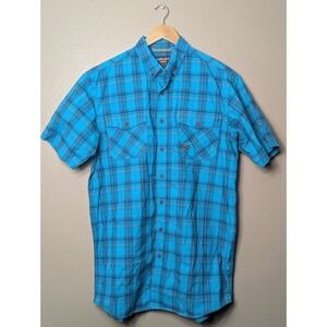 Ariat Rebar Durastretch Shirt Mens L Tall Blue Plaid Workwear Western
